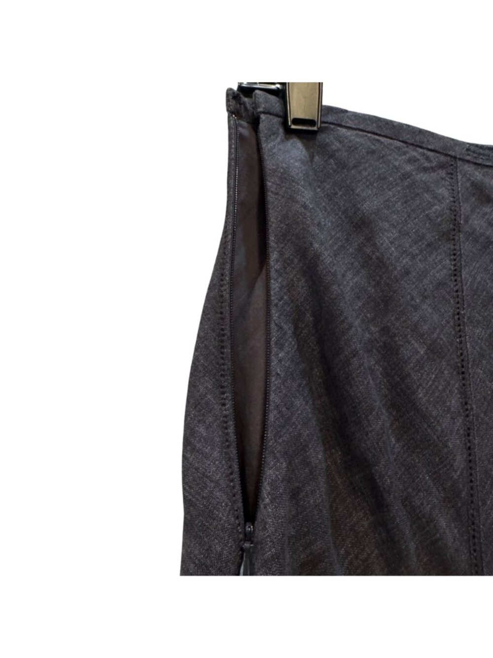 Charcoal Grey A-Line Linen Panel Flare Midi Skirt Size S Lined Side Zip Prairie - Picture 11 of 12